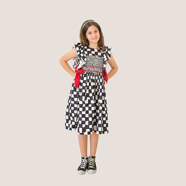 Vestido Joana Xadrez Preto e Branco