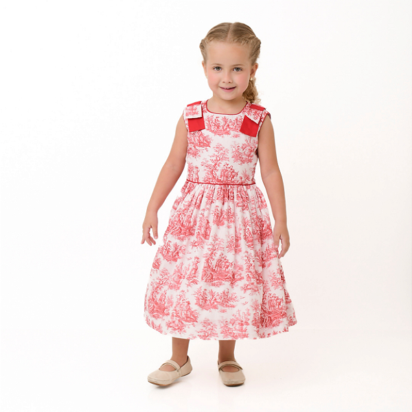 Vestido Luisa Toile de Jouy Vermelho