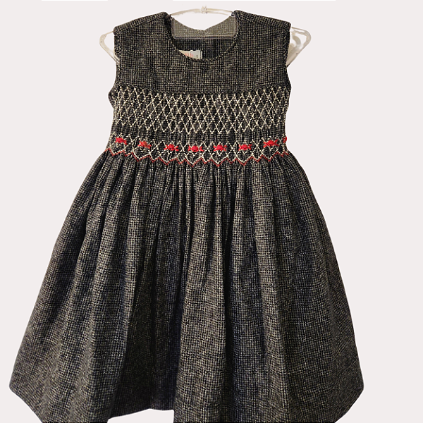 Vestido Dulce Flanela Bordado Vermelho