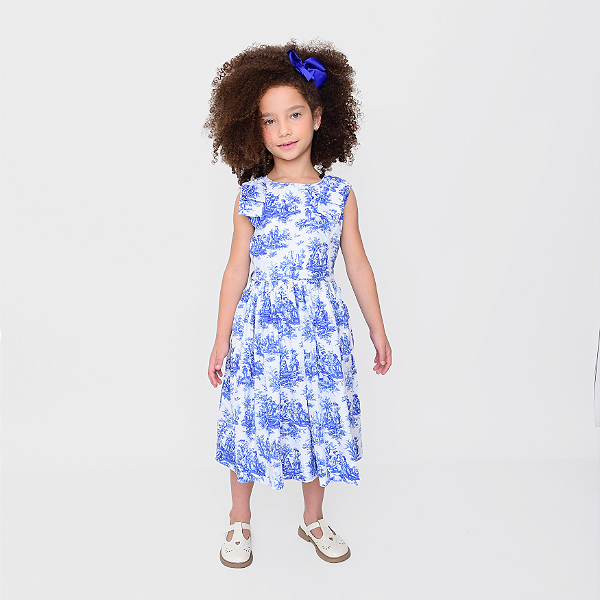 Vestido Luisa Toile de Jouy Azul