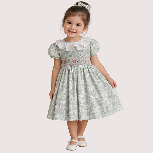 Vestido Cecilia Toile de Jouy Verde