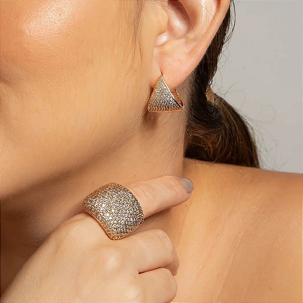 Brinco argola cravejado com zirconia banho ouro 18k