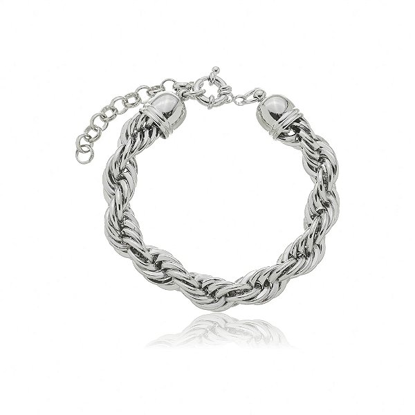 Pulseira de corrente banho em ródio branco