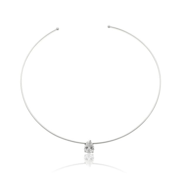 Colar de aro liso com zirconia banho em rodio branco