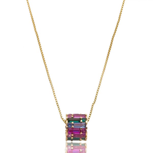 Colar com zirconia colorida banho ouro 18k