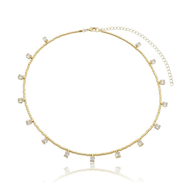 Colar choker dourado com zirconia banho em ouro 18k