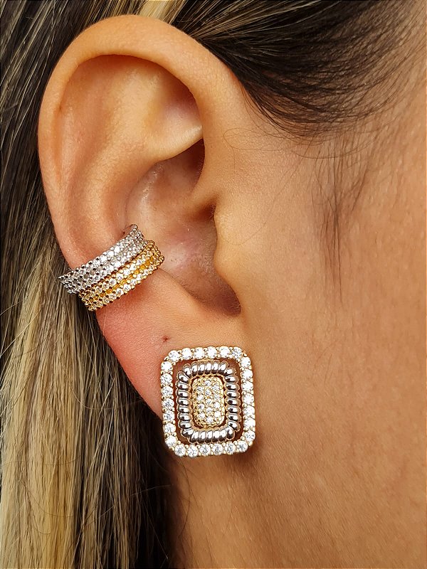 Brinco cravejado zirconia dois banhos