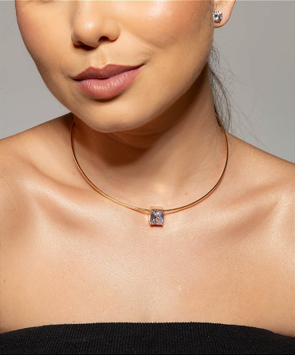 Colar aro zirconia banho ouro 18k
