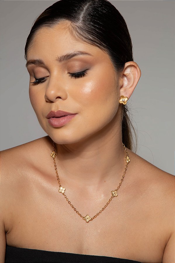 Colar trevo banho ouro 18k