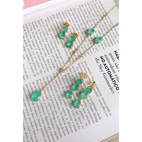 Colar pedra fusion turmalina paraiba banho ouro 18k