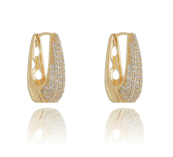 Brinco argola cravejada zirconia banho ouro 18k