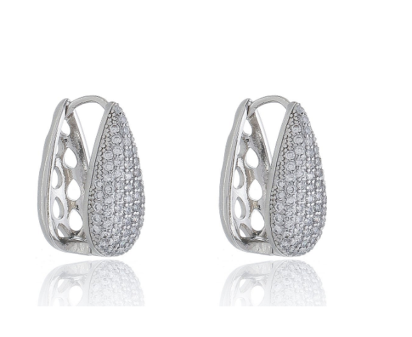 Brinco argola cravejado banho rodio branco