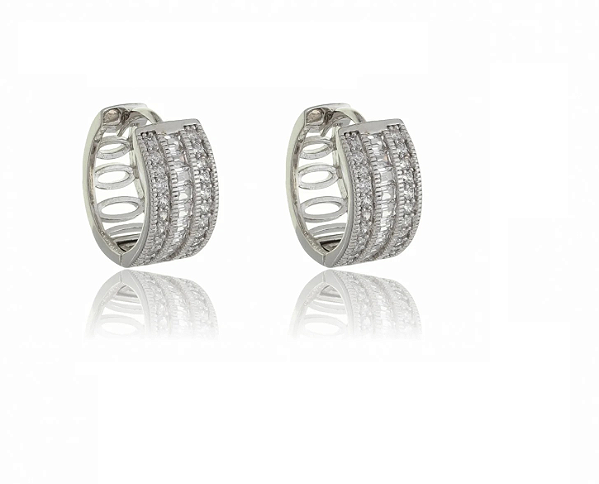 Brinco argola cravejada banho rodio branco