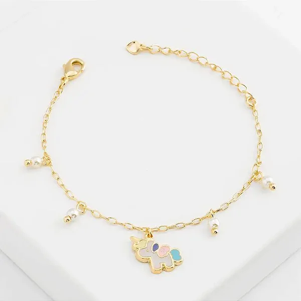 Pulseira infantil unicornio banhob ouro 18k