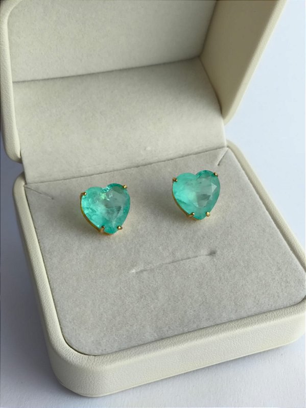 Brinco coração pedra fusion turmalina paraiba