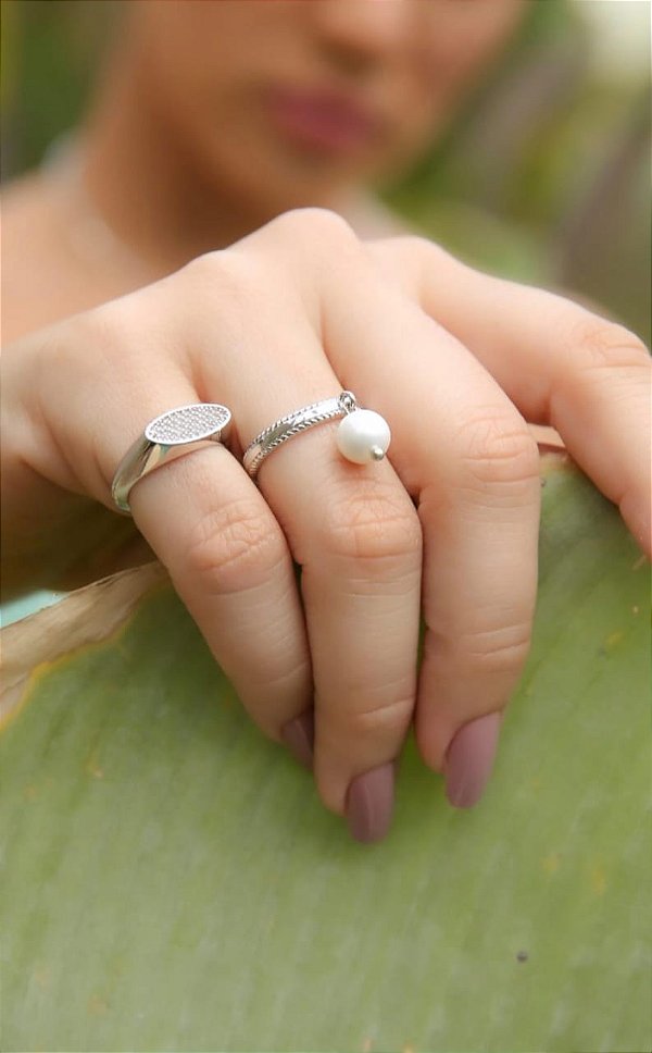 Anel dedinho banho rodio branco