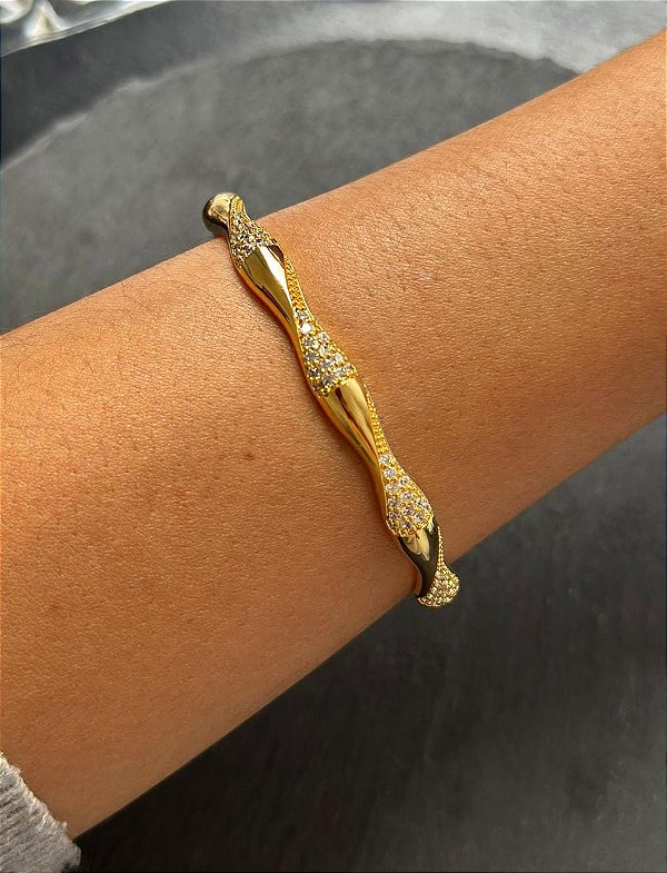 Bracelete cravejado banho ouro 18k