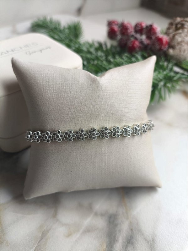 Pulseira cravejada banho rodio branco