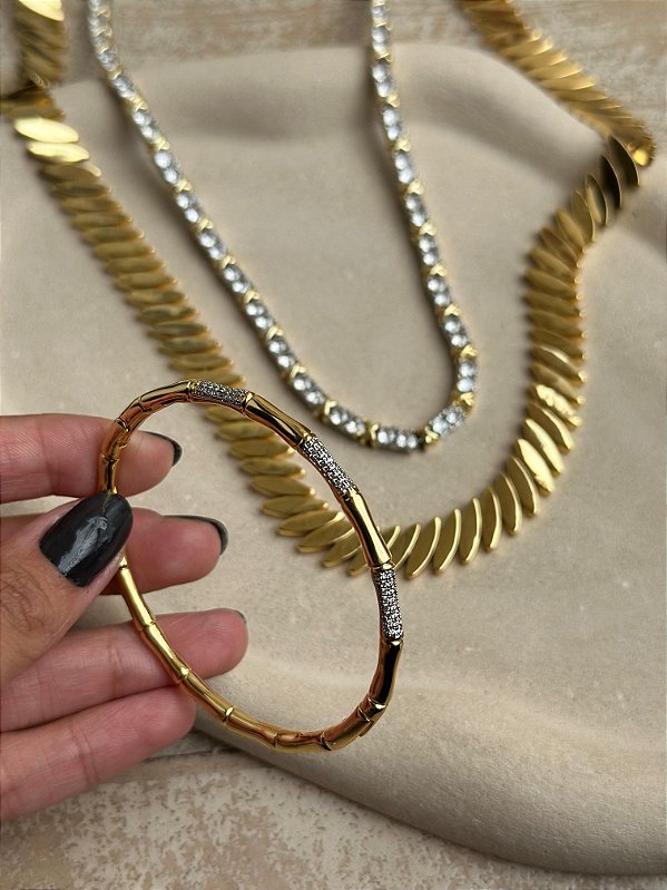 Bracelete cravejado zirconia banho ouro 18k