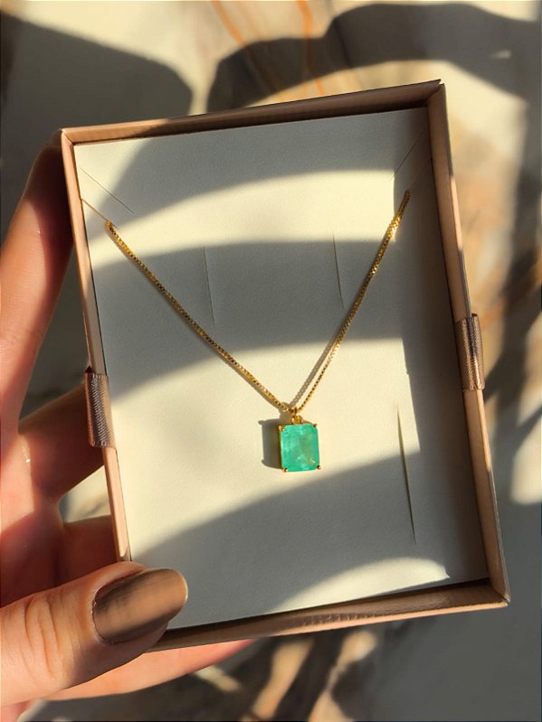 Colar pedra fusion turmalina paraiba banho ouro 18k