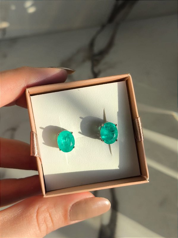 Brinco pedra fusion turmalina paraiba banho ouro 18k