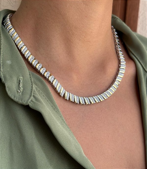 Colar choker mix de banho com zirconia