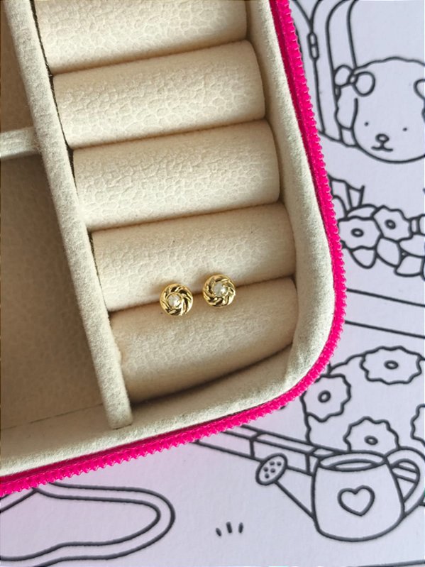 Brinco perola infantil banho ouro 18k