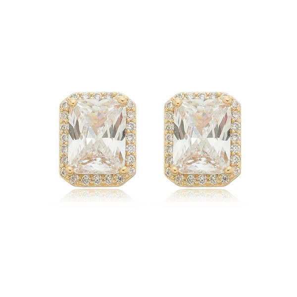Brinco cravejado com zirconia banhado a ouro 18k