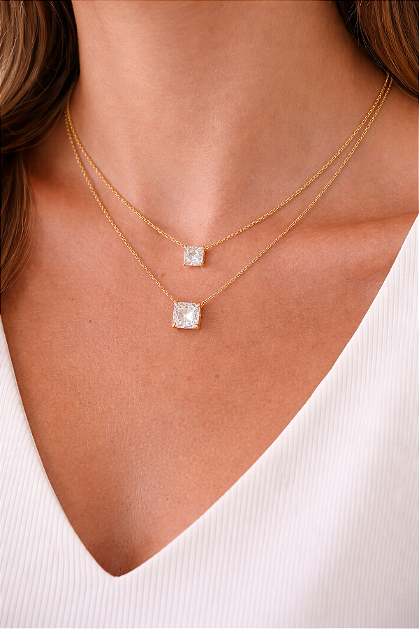 Colar duplo cravejado com zirconia banho ouro 18k