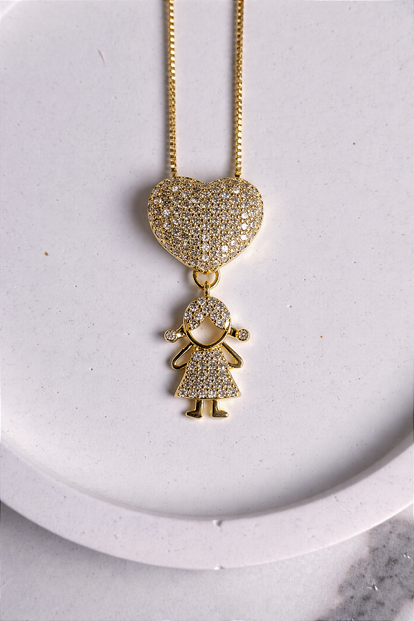 Colar filha cravejado com zirconias banhado a ouro 18k