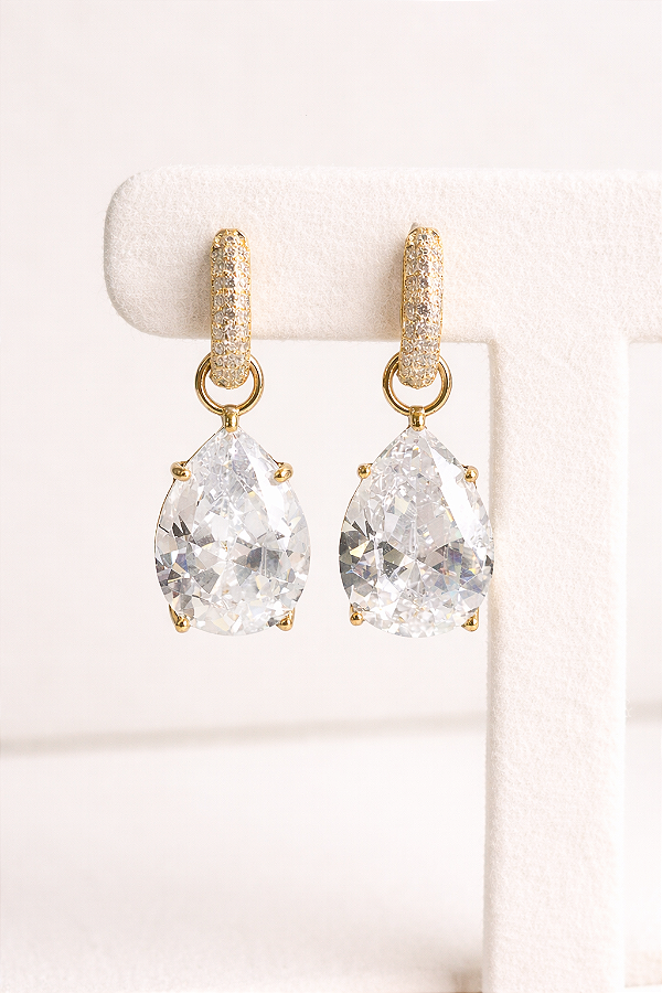 Brinco argola com gota removível banho ouro 18k