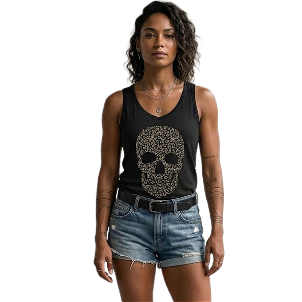 Regata RC Skull c/ Strass Prata e Preto