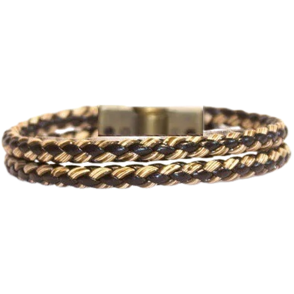 Pulseira Trançada Couro Preto e Bege