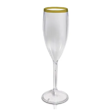 TAÇA DE CHAMPANHE COM BORDA METALIZADA ACRÍLICO 200ml
