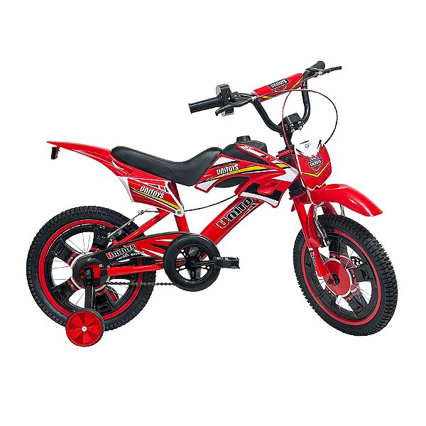 Bicicleta Infantil Aro 14 Moto Bike Com Rodinha Para Menino Cor Vermelha