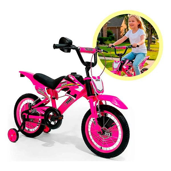 Bicicleta Moto Cross Rosa Aro 16 Unitoys - Aventura e Estilo Radical