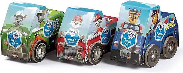 Quebra cabeça puzzle com Carrinho patrulha canina - Marshal, Rocky e Chase 24 peças