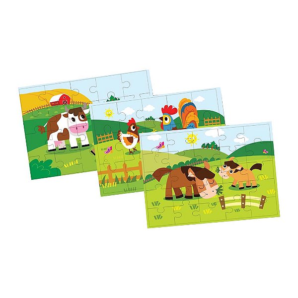 Kit Quebra-Cabeças Animais da fazenda 15, 20 e 25 peças