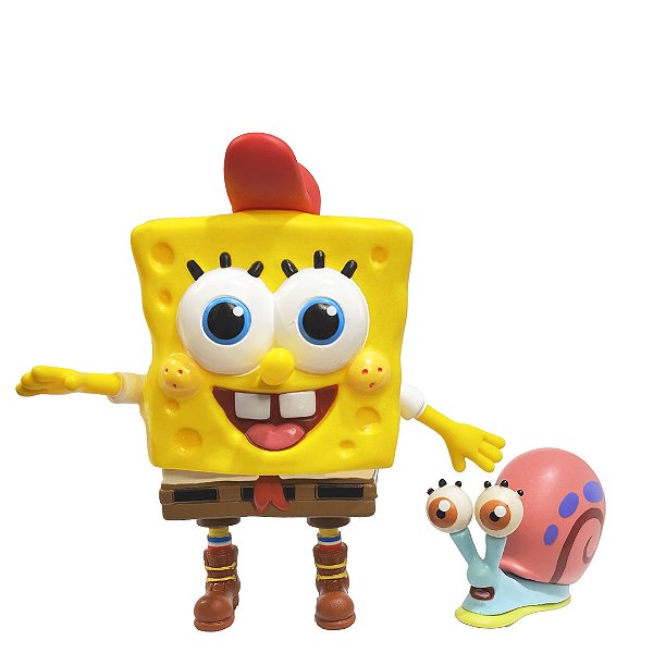 Boneco Vinil Bob Esponja Calça Quadrada e Gary Articulado