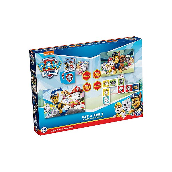 Kit 4 em 1 Patrulha Canina - 2 jogos e 2 puzzles