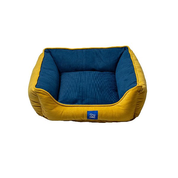 Cama para Cachorros Bed Lisa - Azul Marinho com Amarelo