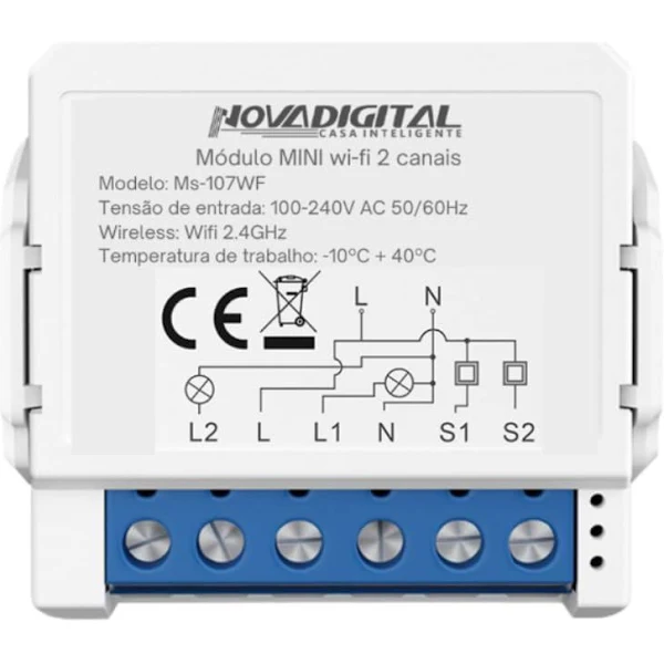 Mini Interruptor 2 canais WIFI Inteligente MS107-WF