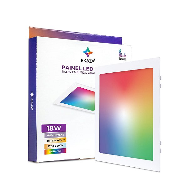 PAINEL LUMINARIA LED EMBUTIR INTELIGENTE WI-FI, 18W, RGB+W T2018EQ
