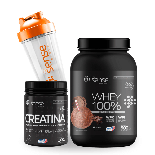 Kit Turbo Sense Chocolate (Whey 100% + Creatina 300gr + Coqueteleira)