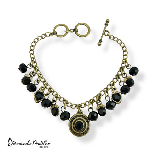 PULSEIRA CRISTAIS E PONTOS DE LUZ - PRETA 12246