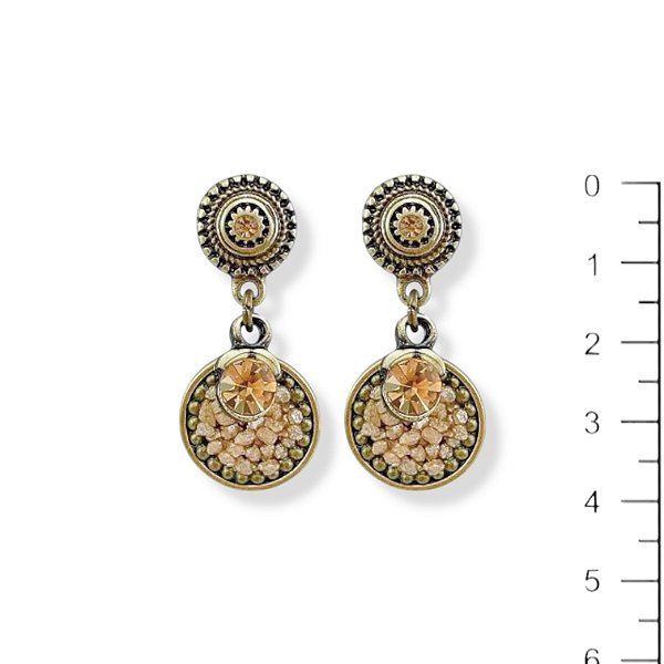 Brinco chapinha c/ cascalho e pto de luz - bege e dourado 11528