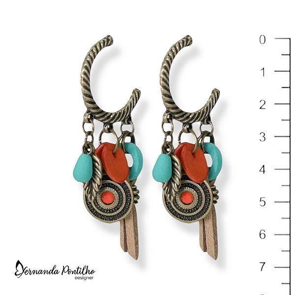 BRINCO ARGOLA BERLOQUES CORAL E TURQUESA 11451