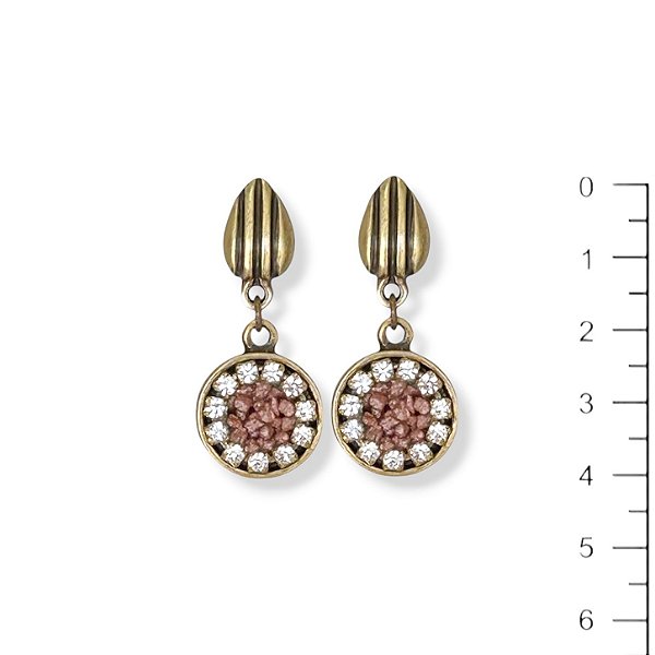 Brinco c/ corrente de strass e cascalho rosê - 11533
