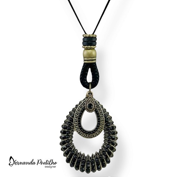 COLAR AJUSTÁVEL (LONGO, MÉDIO OU CURTO) COM CORDÃO,  PING. GOTA E CORRENTES PRETO 11935
