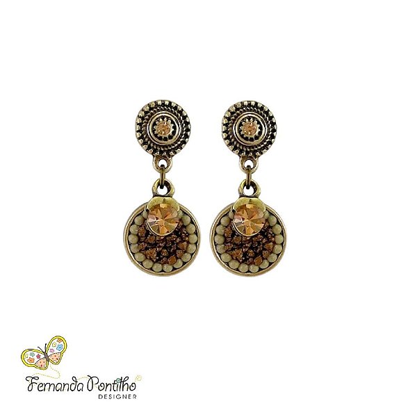 BRINCO CHAPINHA CASCALHO BEGE MARROM E DOURADO 12210
